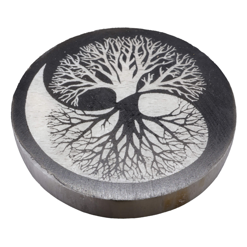 Plaque Sélénite Arbre de Vie Yin-Yang Noir/Blanc 10cm