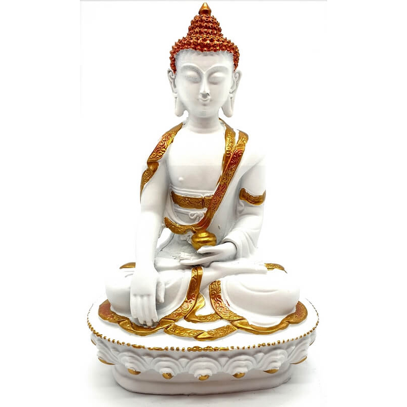 Statue Résine Bouddha & Bol Blanc 20cm