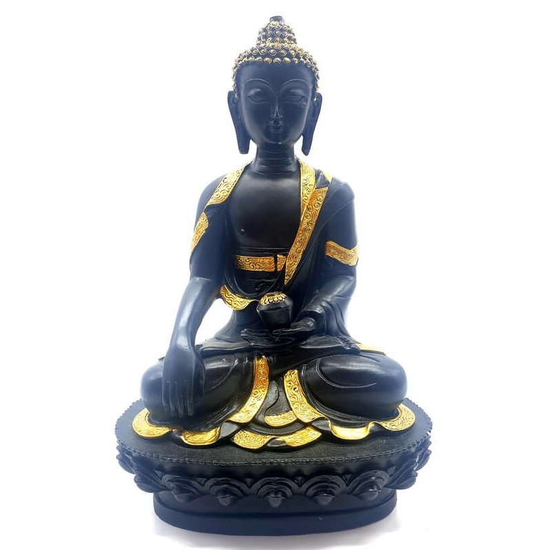Statue Résine Bouddha & Bol Noir 28cm