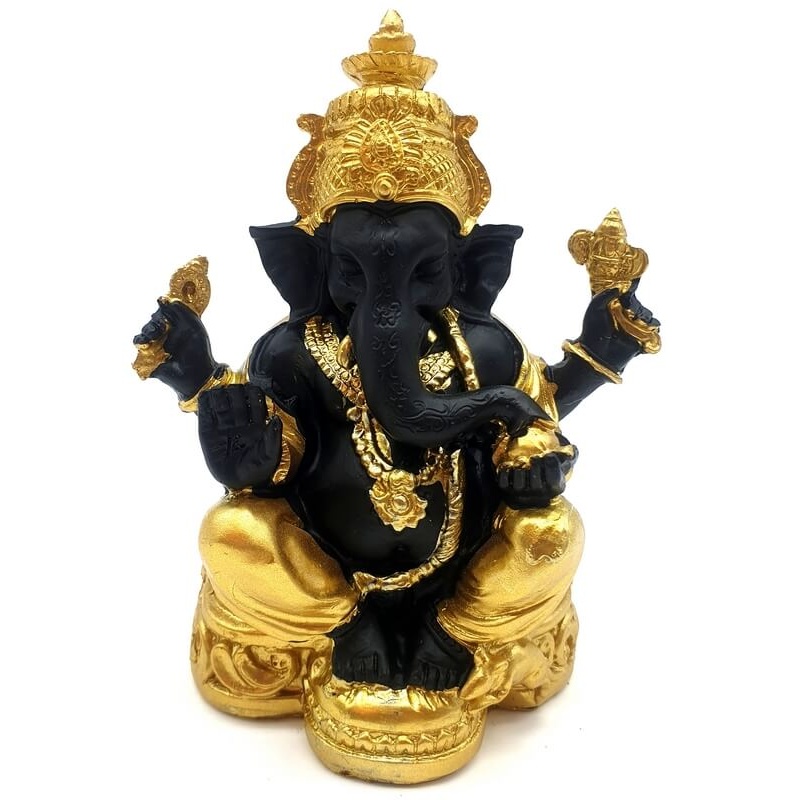 Statue Résine Ganesh Noir/Or 13cm